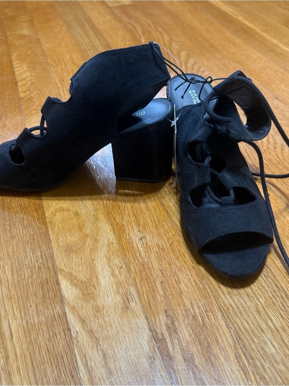 H&M Black Suede Lace-Up Block Heel Sandals